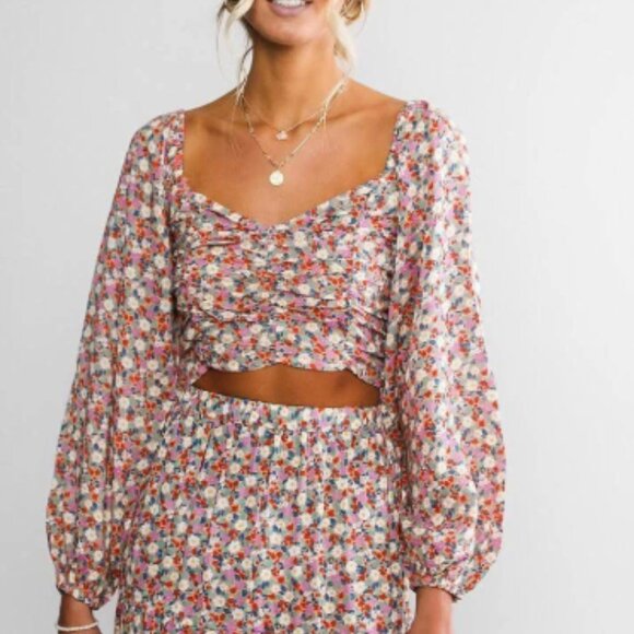 Billabong  The Salty Blonde Free Love Printed Blouson Sleeve Top Size Small - Picture 1 of 11